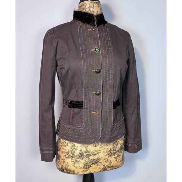 Johnny Was Sz S Embellished Military Jacket Brown - Missing One Button - Picture 3 of 15